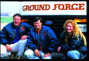 Charlie with her former Ground Force co-stars Alan Titchmarsh (left) and Tommy Walsh 