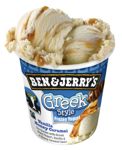 Ben & Jerry's Greek Style Frozen Yogurt is available in three flavours; Strawberry Shortcake, Vanilla Honey Caramel and Raspberry Chocolatey Chunk