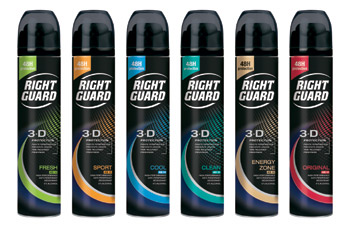 The Right Guard 3D Protection range comprises six variants available in 250ml aerosol format