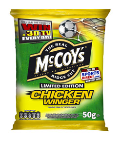 In advance of Euro 2012, two new flavours of McCoys Crisps are available for footie fans; Sausage Striker and Chicken Winger   