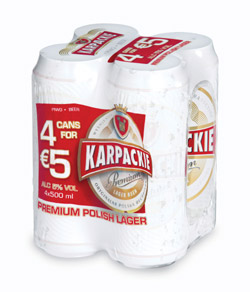 Polish beer Karpackie has witnessed impressive growth, and is flashed at E5 for four cans 