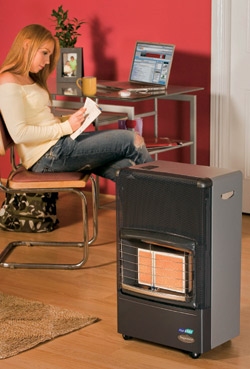 Student enjoying the comfort of a warm study using a Flogas Superser Radiant heater
