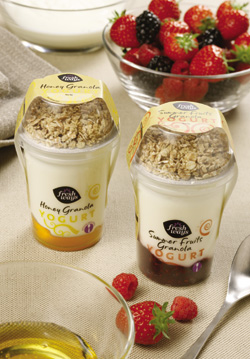 Granola Yogurt is available in Summer Fruits and Honey varieties, complete with its own spoon for on the go lifestyles
