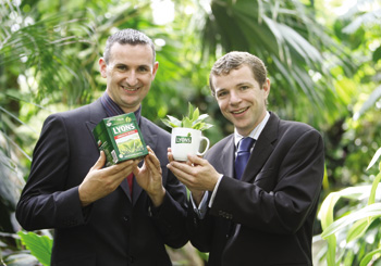 Keith Farrell, marketing manager, Lyons Tea, with Marcel Clement of Rainforest Alliance. Lyons’ Kenyan tea plantation was the first in the world to earn the Rainforest Alliance Certified seal