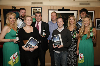 Four of the lucky winners at the prize ceremony: Garvan Butler, Gillian Sadlier, Ronan Cullen and Mathew Cuddy along with Britvic Rep Pat Cunniffe and Ailish O’Hanlon, Channel Marketing Manger, 7Up.