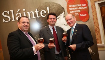 At the launch of the International Craft Brewing and Distilling Convention (from left): Professor Damien McLoughlin of UCD Michael Smurfit Graduate Business School, Andrew Moore of Beoir.org and Dr Pearse Lyons, Founder and President of Alltech.
