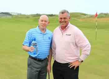 From left: Britvic Ireland Marketing Director Kevin Donnelly with Darren Clarke at the announcement of Ballygowan as official water and soft drinks partner to the Irish Open.