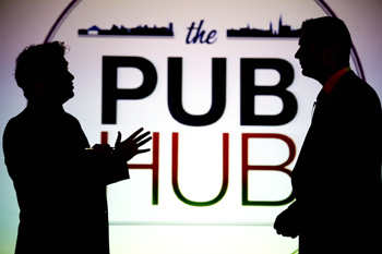 From left: David McWilliams and Managing Director of Britvic Ireland, David Fitzgerald at the launch of the Pub Hub app in Dublin recently.