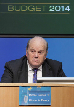 Minister for Finance, Michael Noonan, at a press conference after the announcement of Budget 2014