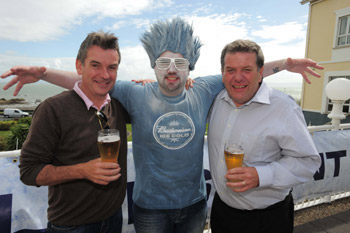 From left: Kevin Whelehan and Jim McSpadden from Diageo with the ‘Iceman’ at the Buweiser Ice Cold Summer  BBQ.