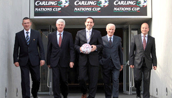 ‘Carling’ all the heroes (from left): Molson Coors Country Manager for Ireland Niall Phelan was joined by former international ‘legends’ Ian Walsh of Wales, Pat Jennings of Northern Ireland, Craig Burley of Scotland and Packie Bonner of  Republic of Ireland at the announcement of Carling’s sponsorship of the inaugural Carling Nations Cup.