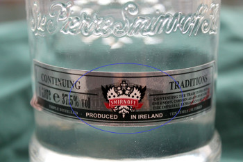 The Counterfeit vodka states 'Produced in Ireland'. However, if people have old product in their house that was purchased over 18 months ago that states ‘Produced in Ireland', it will be legitimate