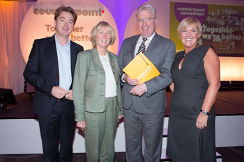 From left: Economist David McWilliams, incoming VFI President Noreen O'Sullivan, Counterpoint’s Finbarr O'Doherty and Debbie Vard at the Counterpoint Convention for Cork publicans in the Maryborough House Hotel.