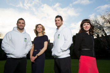 Dave Kearney and Rob Kearney with National Dairy Council nutritionists Dr. Catherine Logan and Caroline O'Donovan. The NDC campaign will set out to promote dairy as part of a healthy balanced diet and active lifestyle for all of the family
