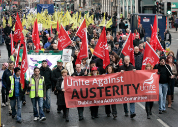 Austerity continues: Over 100,000 people joined street protests in Dublin and other Irish cities on 9 February to voice their anger at the huge cost of the Irish bank bailout. Irish trade unions, which organised the demonstrations, say the European banking crisis has so far cost each Irish resident &euro;9,000, compared to a European average of under &euro;200
