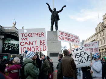 The Irish Congress of Trade Unions leading a protest against the government's austerity measures in November 2011. Ireland left the EU/IMF three year bailout on Sunday, 15 December 2013