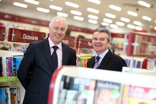 Eason franchisee Pacelli Lynch and Conor Whelan, managing director, Eason officially opening Pacelli Lynch’s new Eason franchise in Pearce Street, Mullingar last July.  The Mullingar store was the first in a series of four Eason franchises that opened last year in Balbriggan, Carlow and Kilkenny
