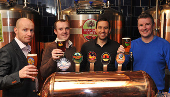 At the announcement of the purchase by Molson Coors Ireland of the Franciscan Well Brewery and brands in Cork are (from left): Keith Fagan, Sales Director with Alan Wolfe, Strategy & Planning Director (both Molson Coors Ireland), accompanied by Niall Phelan, Director of Emerging Markets and Craft Beer, Molson Coors UK & Ireland and Shane Long, Franciscan Well Brewery.