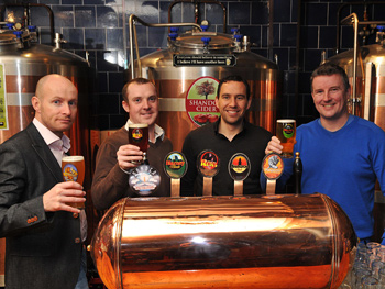 At the announcement of the purchase by Molson Coors Ireland of the Franciscan Well Brewery and brands in Cork are (from left): Keith Fagan, Sales Director with Alan Wolfe, Strategy & Planning Director (both Molson Coors Ireland), accompanied by Niall Phelan, Director of Emerging Markets and Craft Beer, Molson Coors UK & Ireland and Shane Long, Franciscan Well Brewery.