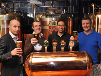 At the announcement of the purchase by Molson Coors Ireland of the Franciscan Well Brewery and brands in Cork are (from left): Keith Fagan, Sales Director with Alan Wolfe, Strategy & Planning Director (both Molson Coors Ireland), accompanied by Niall Phelan, Director of Emerging Markets and Craft Beer, Molson Coors UK & Ireland and Shane Long, Franciscan Well Brewery.