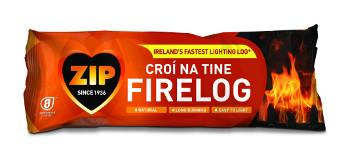 Zip is launching a newly formulated wrapped firelighter and Croí na Tine firelog this month