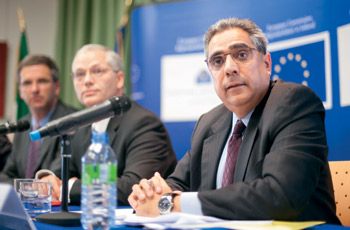 The boys are back in town:  European Central Bank (ECB) economist Klaus Masuch, director of economic and financial affairs at the European Commission, Istvan Szekely and deputy director of the European Department of the International Monetary Fund (IMF), Ajai Chopra at a press conference at European House in Dublin where they reviewed Ireland’s progress in the EU/IMF structured programme for recovery where they discussed JLC pay rates