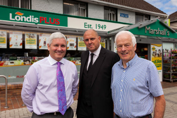 Owen Doyle, retailer, Marshall's Londis Plus; Terry O'Brien, regional development manager, Londis and former store owner Jim Marshall