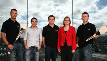 From left: Waterford Hurler Dan Shanahan, Guinness Brand Manager Barry Fitzpatrick and Leinster and Ireland Rugby player Gordon D'arcy alongside Jean Doyle, Head of Social Responsiblity, Diageo Ireland and Cork Hurler, Donal Og Cusack.