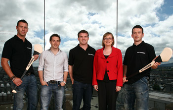 From left: Waterford Hurler Dan Shanahan, Guinness Brand Manager Barry Fitzpatrick and Leinster and Ireland Rugby player Gordon D'arcy alongside Jean Doyle, Head of Social Responsiblity, Diageo Ireland and Cork Hurler, Donal Og Cusack.