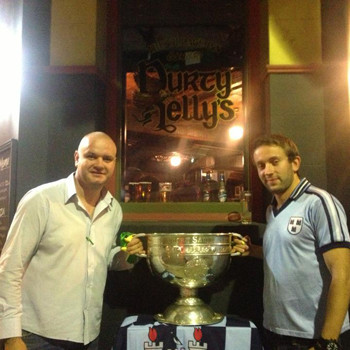 “Did you come by taxi, Sam?” – an average night in Sydney’s Durty Nellie’s (from left): Ronan Verdon, Sam Maguire and Shane Gilligan.