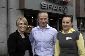 Sandra McCormack, general manager; retailer Thomas Ennis and Joanna Sparon, manager of Spar Mount Street