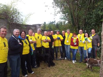 Heineken volunteers in the middle of some landscaping work at one of the Simon Community shelters in Cork.