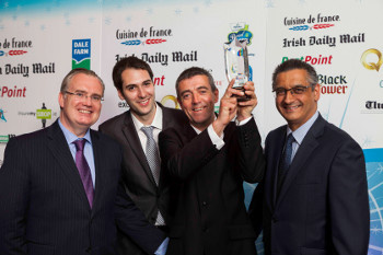 David Coffey, marketing manager, PostPoint; David Vaz, circulation manager, Irish Daily Mail and Brian O'Casey, commercial director, Cuisine de France, present the award for 2013 National Retail Manager to Ger Coughlan, Maxol/Mace, Cork