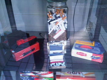 The smoking paraphernalia displayed in a shop window in Dundalk, Co Louth