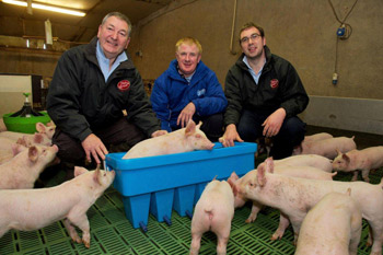 Jim McGrath, chairman with John Concannon, MD of JFC Manufacturing Co Ltd and Patrick McDonnell, on his farm in New Inn, Co Galway