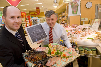 BIM CEO Jason Whooley presents Eugene Scally of Scally’s SuperValu,  Clonakilty, Co. Cork, with the Supermarket Seafood Counter of the Year Award, 2010