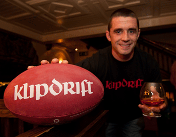 Munster's Alan Quinlan at the official launch of Klipdrift. the new South African brandy, in Busker Brownes in Galway recently.