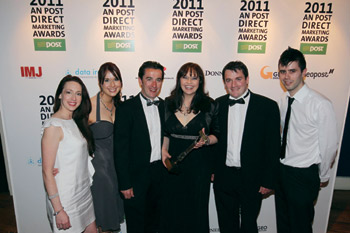 An Post Direct Marketing Awards 2011. The sponsor from Data Ireland Dian Donnelly with Best Small Business Award winners Niamh Rafferty and Barry Murray, Universal Grapgics, Leanne Papaioannou, Chilli Pepper Marketing and Simon Murray and Gary Landers, Universal Graphics