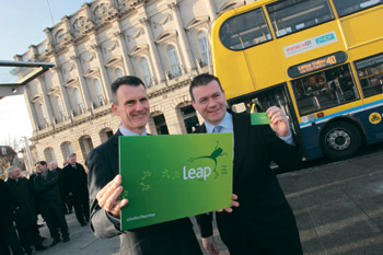 Jim Deignan, managing director, Payzone Ireland with Public Transport Minister, Alan Kelly at the launch of the Leap Card