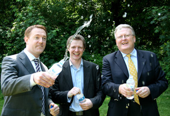 Pictured at the launch of Wellness Water, Ireland's only pure spring water in a biodegradable bottle, with Paul Connellan, managing director, Clare Spring Water (centre) are (l-r) Niall Fleeton, marketing manager, BR Foods and William Rochford, managing director, BR Foods, distributors of Wellness Water.