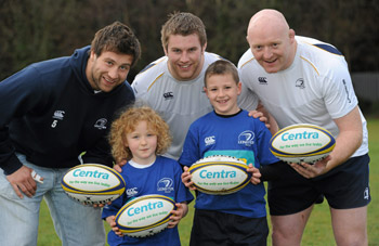 Barnard Jackman, Sean O’Brien and Kevin McLoughlin Owen Murphy and Kevin Traynor both aged seven, launch Centra Summer Rugby Camps 2010