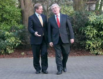 I’m the boss, okay: New Taoiseach Enda Kenny speaks with Labour leader Eamon Gilmore