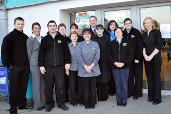Paul Herlihy with store manager, Joanne Dennehy and the Centra Millstreet team