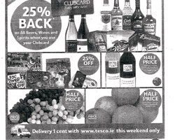 Dunnes and Tesco offered up to 25% of alcohol purchases to customers with loyalty cards during the bank holiday
