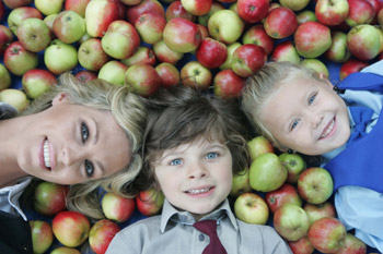 Model Aoife Coogan with Brandon Noble (6) from Ratoath, Co Meath, and Yasmin O’Neill (4) from Finglas