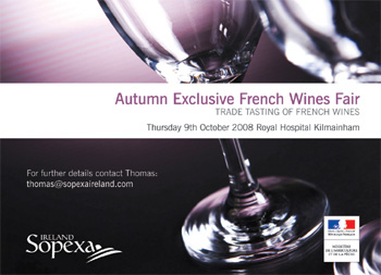 French wines from regions such as Alsace, Champagne, the Loire Valley, Bordeaux, Auvergne, Burgungdy, Languedoc Roussillon, Rhône-Alpes and Provence will be on display at the Sopexa Autumn French wine show