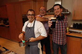 Top chef Gavin Pederson and DJ Dave Glennon with Tim O’Leary, winner of the Guinness ‘Win the Ultimate Arthur’s Day Experience at Home’ competition.