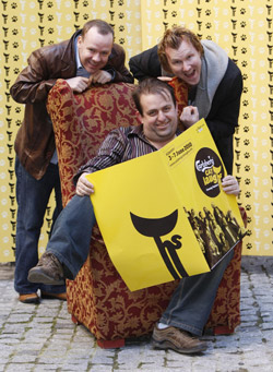 Neil Delamere, Jason Byrne and Karl Spain Carlsberg help launch the Carlsberg Cat Laughs Festival