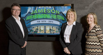 Pearse McCaughey, group creative director Cawley NeaTBWA , Emma Donnellan, brands director Irish Distillers Pernod Ricard  & Joanne O’Hagan, CEO of The Jameson Dublin International Film Festival at the launch of the festival programme