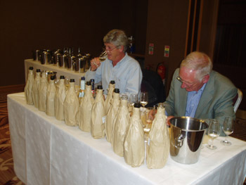 Tom Deveney (Deveney&rsquo;s Dundrum) and Tommy Cullen (Jus de Vine) at last year&rsquo;s blind tasting for the Gold Star Awards